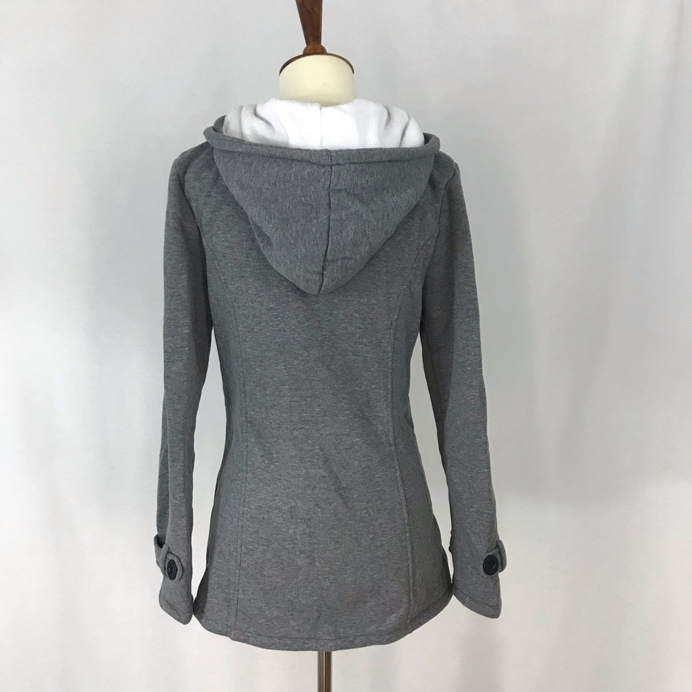 Gray Hooded Duffle Coat with Pockets - Picture 6 of 8